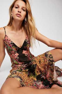 可调节肩带美人鱼印花吊带长裙