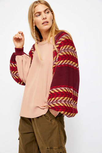 原d彩虹泡泡袖size波西米亚毛衣