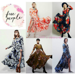 长袖 女神长款 连衣裙 人手两条收腰显瘦印花 清仓FP原D