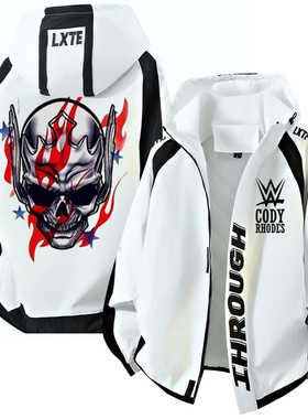 科迪罗兹Cody Rhodes白色上衣保暖外套连帽休闲夹克男日系帽衫