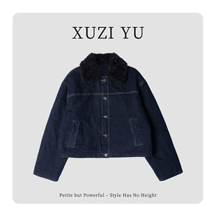 XUZI W191173 YU.小个子定制复古毛领牛仔外套女夹棉加厚翻领7721