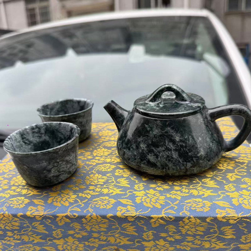 墨脱茶具精品手工制作打磨老皂石茶壶加两个杯子礼盒装
