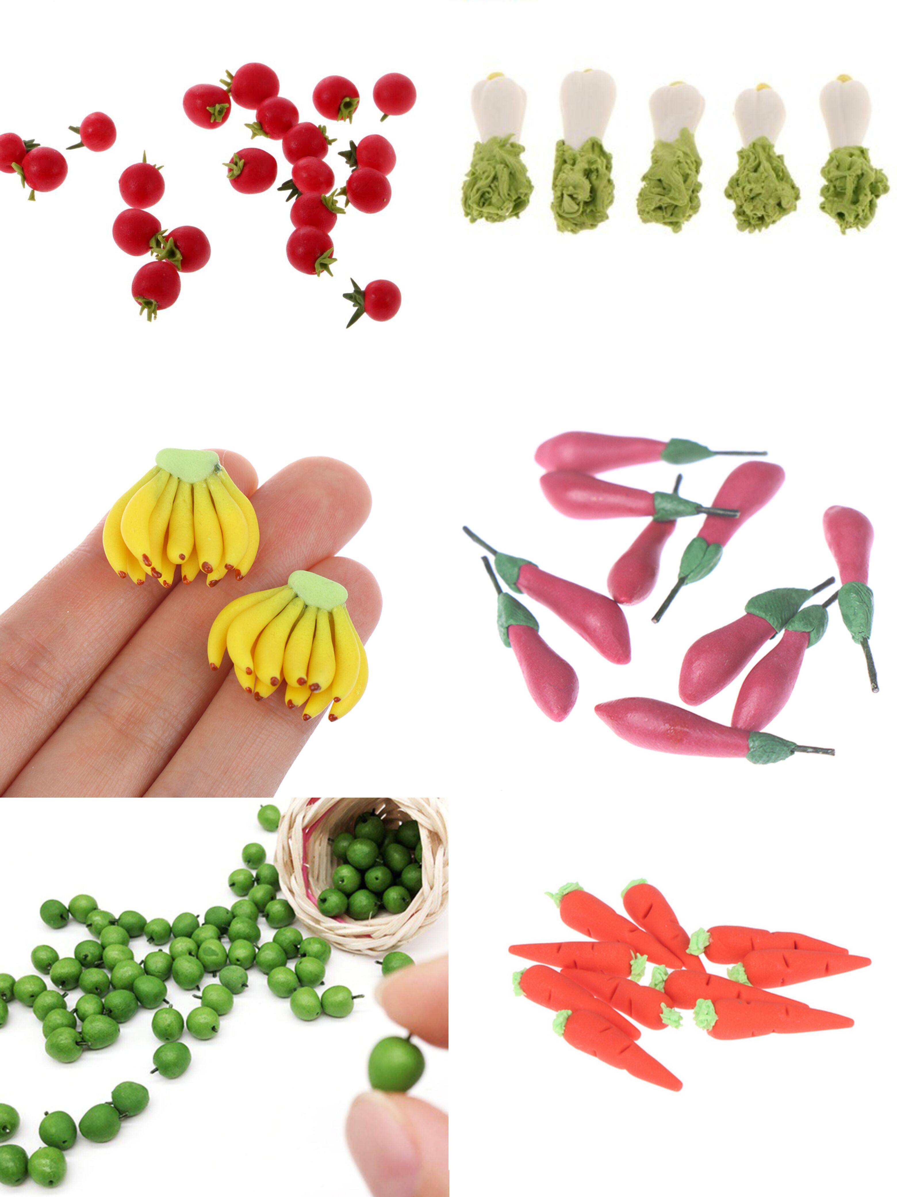 1:12娃娃屋diy小屋迷你水果蔬菜粘土模型食玩 香蕉茄子苹果番茄等