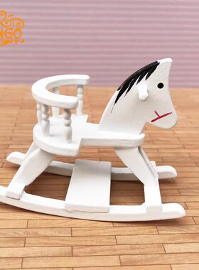 1:12娃娃屋dollhouse迷你家具模型儿童房 白色摇摇木马拍摄道具木