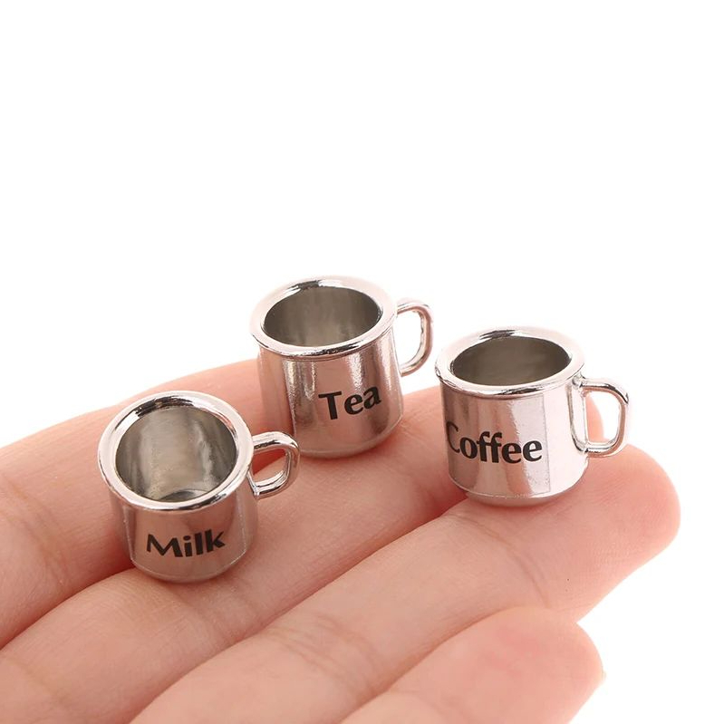 1:12娃娃屋迷你场景OB11配件道具DIY 银色小水杯口杯茶杯微缩模型