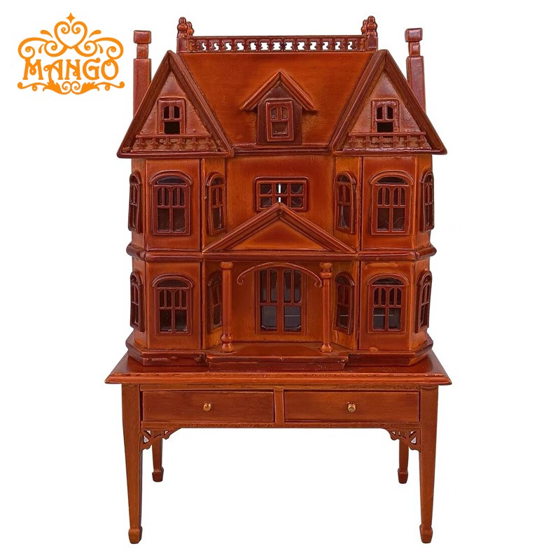 1:12娃娃屋dollhouse迷你模型玩具房子OB11场景 复古小别墅展示柜