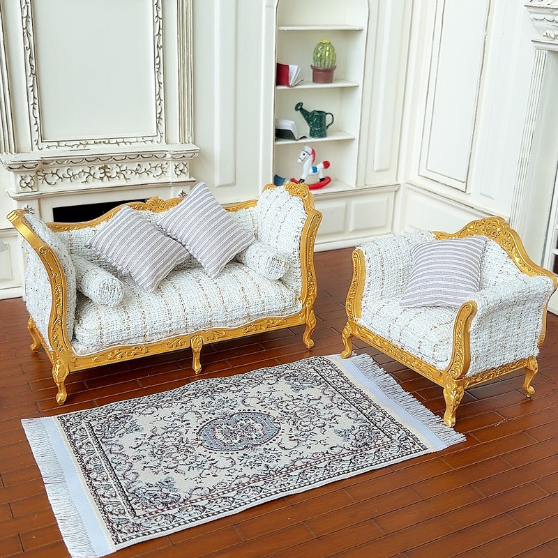 1:12娃娃屋dollhouse迷你客厅模型工艺品 微缩单人双人沙发布艺精