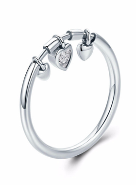 925纯银戒指小吊心镶钻戒指