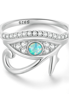 原创热卖款荷鲁斯之眼澳宝戒指 欧美风奢华s925银戒指手饰