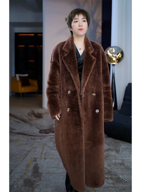 西班牙进口lago皮毛一体女外套长款宽松年轻款2023年冬季新款皮草