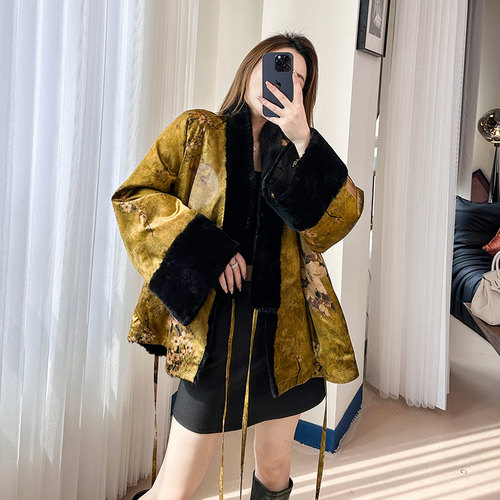 法萨奴皮毛一体女双面穿真丝外套