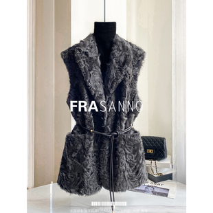 FRASANNO【万物可搭】系腰带小湖羊皮草马甲女外套皮毛一体年轻款