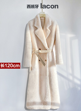 西班牙进口lago皮毛一体女外套长款宽松显瘦年轻款2025年冬季新款