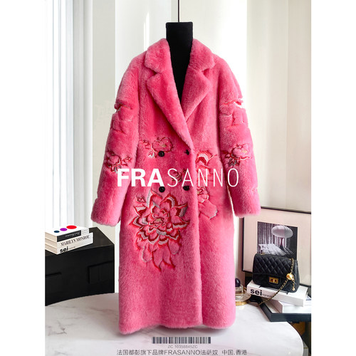 FRASANNO【东方美人】重工刺绣皮毛一体女外套显瘦西班牙原毛拉贡