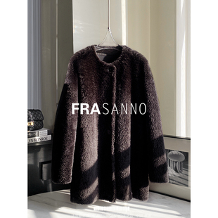 FRASANNO原生态皮草女外套中长款 进口拉贡皮毛一体宽松慵懒风时尚