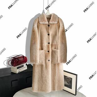 2024年冬季 西班牙拉贡皮毛一体女长款 外套原生态皮草方领显瘦时尚