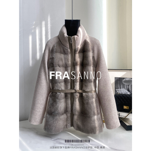 进口天鹅绒水貂皮草女外套大牌轻奢90白鹅绒羊绒大衣显瘦时尚 保暖