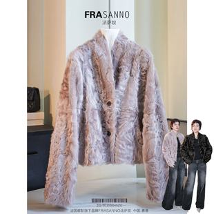 小湖羊皮毛一体皮草女外套两面穿V领年轻款 FRASANNO 黑标D奢
