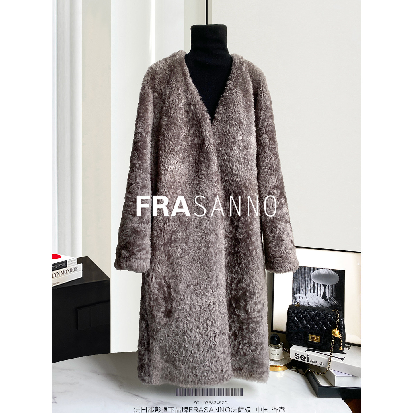 FRASANNO法国拉贡羊皮毛一体女外套中长款猫灰色年轻款皮草气质版