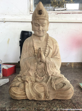 香樟木雕刻济公醉酒供奉摆件佛像