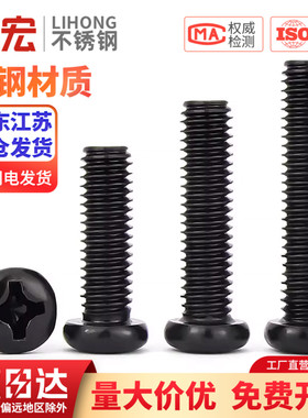 PM 发黑色盘头十字螺丝圆头机丝牙螺钉M1M1.6M2M3M3.5M4M5M6mm