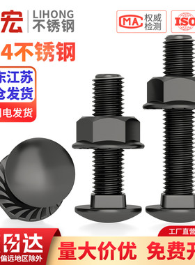 黑色304不锈钢小头马车半圆方颈 镀黑锌桥架扁头四方螺丝螺母套装