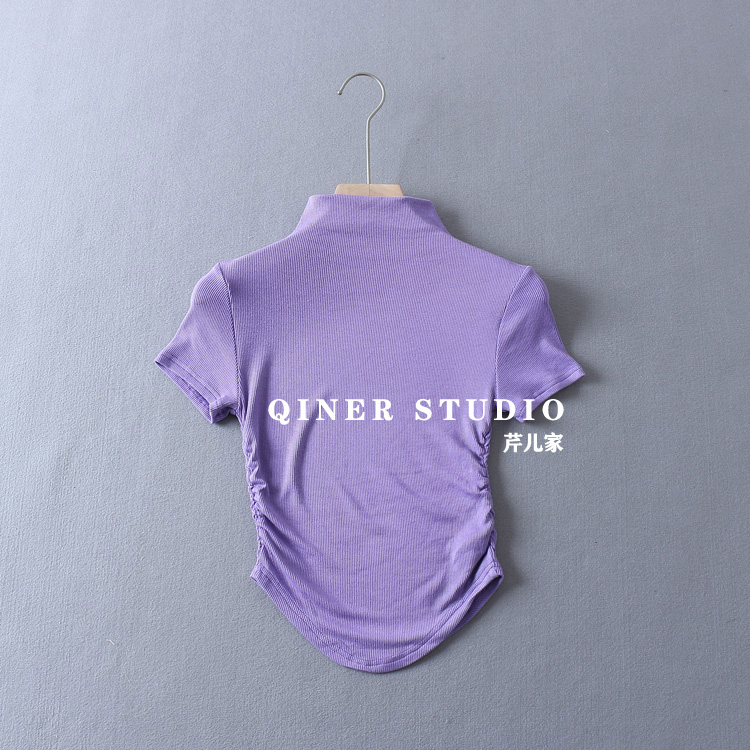 短袖ins适中褶皱氨棉女