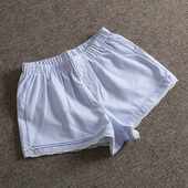 女热裤 美式 辣妹清新百搭性感蕾丝边松紧腰显瘦条纹休闲短裤