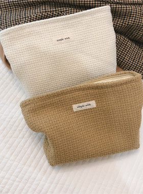 elephant man 粗纺编织厚实纯色收纳化妆包 文艺简约手拿包