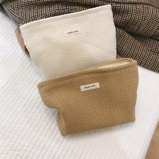 elephant man 粗纺编织厚实纯色收纳化妆包 文艺简约手拿包