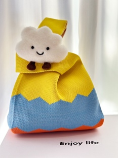 彩虹针织包节日伴手礼 活动礼时尚小拎包 蓝天白云 Gift package