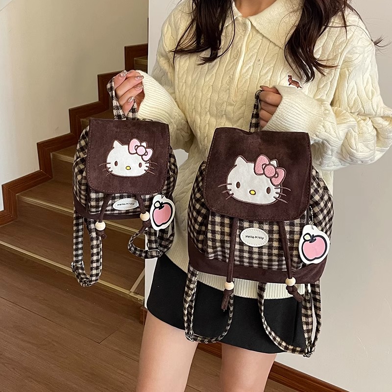 HelloKitty卡通格子双肩背包