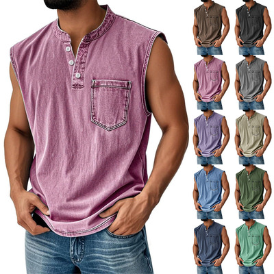 European American sleeveless t-shirt young men casual trend
