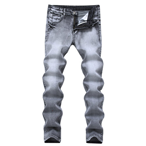 男牛仔裤Men's light grey elastic jeans slim fit denim pants