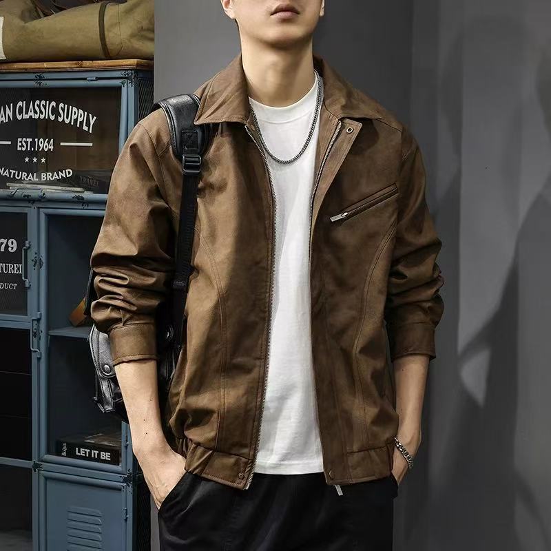 美式复古休闲痞帅翻领外套男装春秋季新款男外套jacket men coat图片
