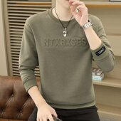 neck hoodie autumn Men spring round sleeved long shirt