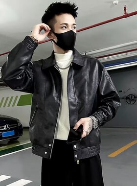 Leather jacket mens trendy brand cool motorcycle suit spring