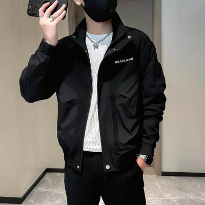 潮牌痞帅外套男秋冬潮流刺绣夹克