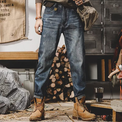 American retro jeans men's loose trendy high street pants裤