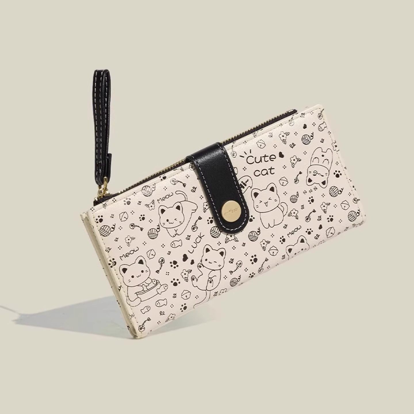 日式可爱小猫女生钱包长款学生卡包拉链零钱包女士wallet women