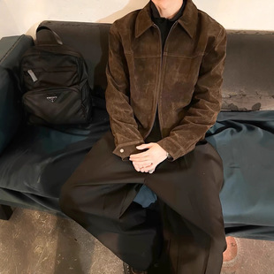 Autumn winter men's dark brown American retro jacket for men