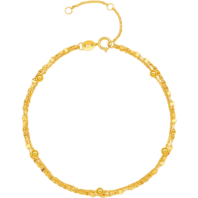 周六福黄18K金金珠手链女