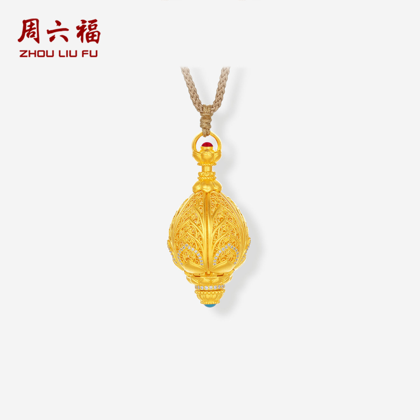 周六福黄金镶嵌钻石吊坠女款古法地藏王菩萨颈饰寻愿九华礼物