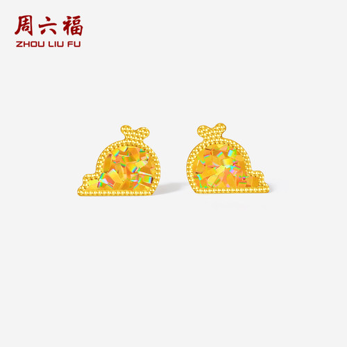 周六福黄金计价5G足金耳饰炫彩鲸喷纳福小鲸鱼耳钉节日礼物
