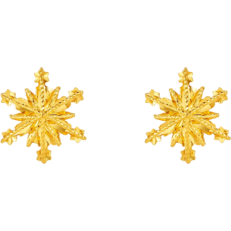 周六福黄金耳环女5G足金甜美小清新雪花星星耳钉计价节日礼物