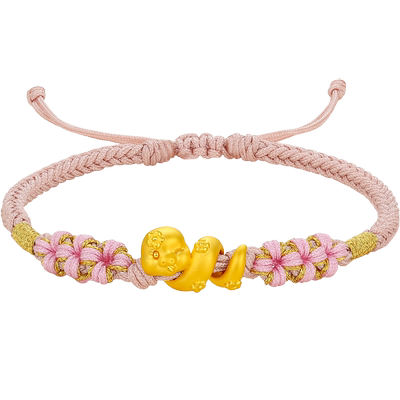 周六福卷卷蛇黄金手绳女款5d硬金巳蛇年本命年定价生肖蛇礼物盘蛇