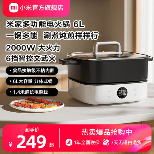 米家电火锅分体家用煮锅煎炒涮炖