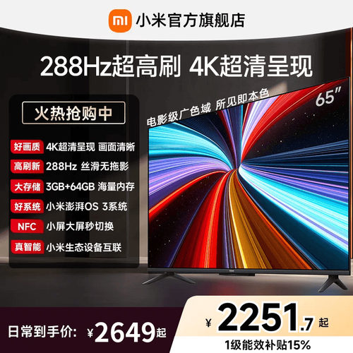 【大存储升级款】小米REDMI电视机A Pro65英寸 288Hz超高刷4K高清