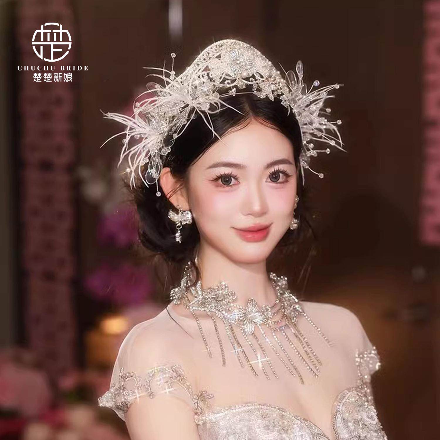 新娘头饰皇冠头饰高级大气皇冠新娘高端王冠婚纱手工头饰仙女额饰