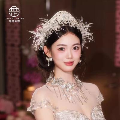 新娘头饰皇冠头饰高级大气皇冠新娘高端王冠婚纱手工头饰仙女额饰